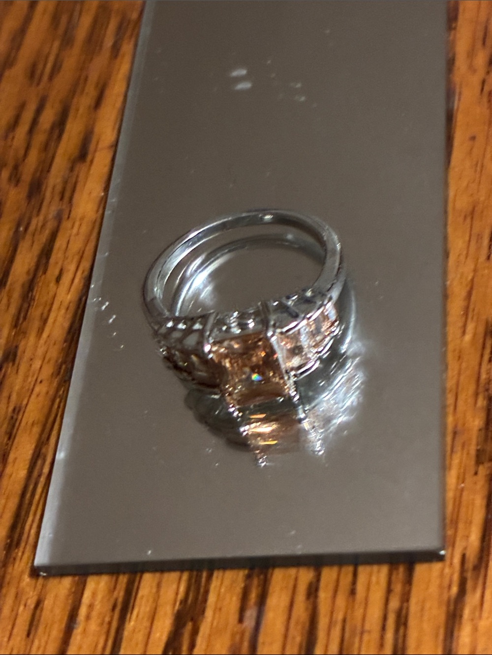 Silver Ring with Champagne Center Stone - Women Jewelry